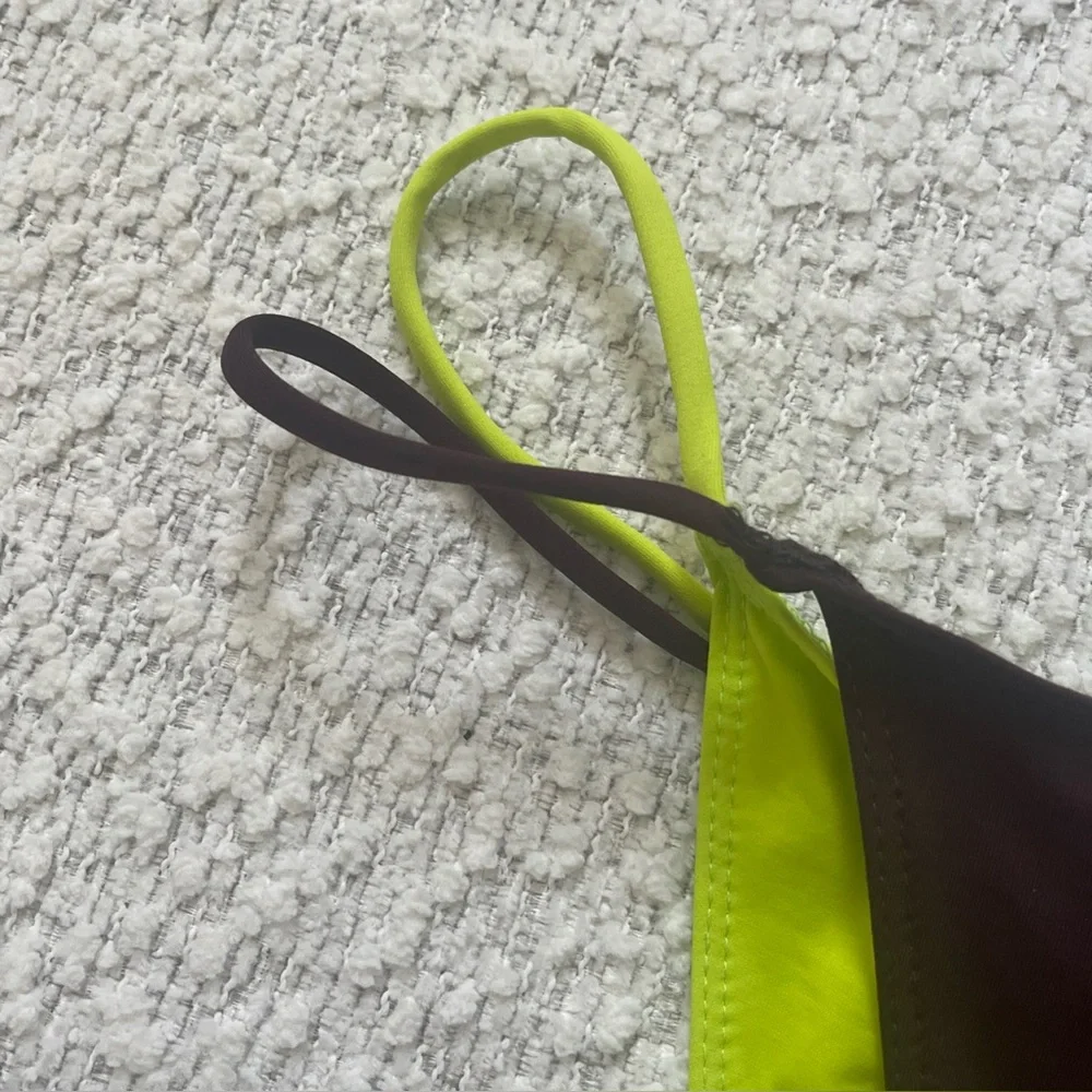 NWT Zara Double Bikini Bottom Swim Suit Size Medium Brown Neon Green Vacation - Picture 11 of 11